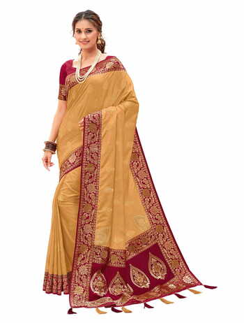 MGC Rolex Zari Silk  Cheeku Colour Saree With Blouse Piece Sp443