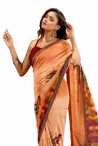 MGC Pure Chiffon  Orange  colour saree with blouse piece SP818