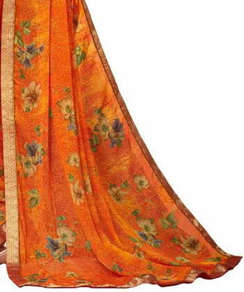 MGC Chiffon Orange colour saree with blouse piece SP884