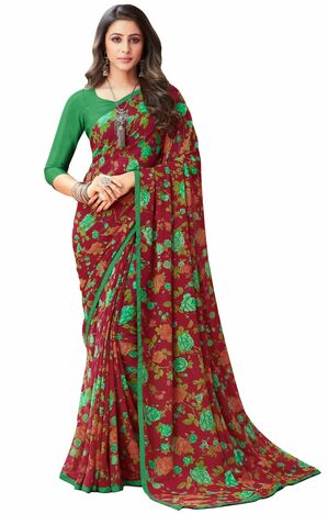 MGC Georgette Red colour saree with blouse piece SP930