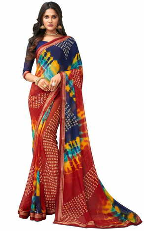 MGC Georgette Multicolor colour saree with blouse piece SP994