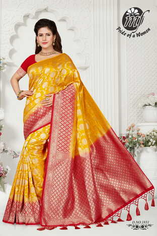 MGC Gold And Red Color Art Silk  Saree With Blouse Sp184