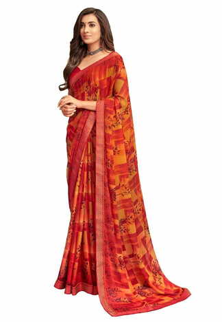 MGC Chiffon Multi Colour saree with blouse piece SP292