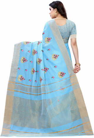 MGC Pure Linen Blue Colour saree with blouse piece SP359