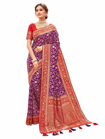 MGC Rolex Zari Silk  Magenta Colour Saree With Blouse Piece Sp447