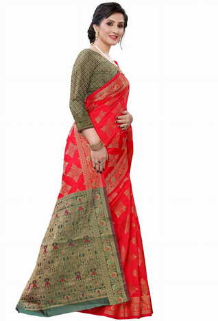 MGC Silk Red colour saree with blouse piece SP625