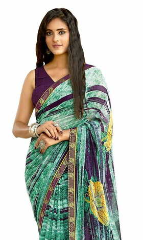 MGC Pure Chiffon  Sea Green colour saree with blouse piece SP819