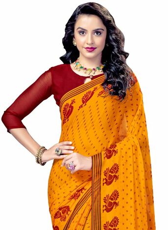 MGC Chiffon Yellow colour saree with blouse piece SP885