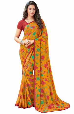 MGC Georgette Yellow colour saree with blouse piece SP931