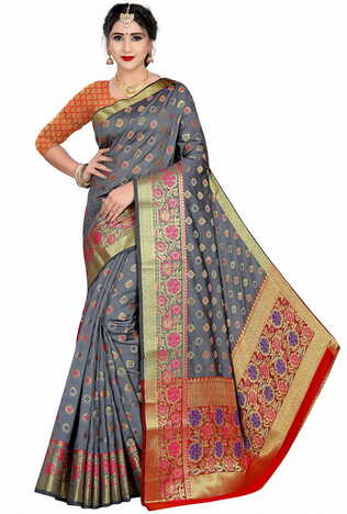 MGC Silk Grey Color Saree SP100