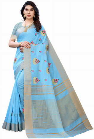 MGC Pure Linen Blue Colour saree with blouse piece SP359