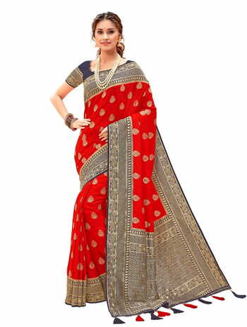 MGC Rolex Zari Silk  Red Colour Saree With Blouse Piece Sp444