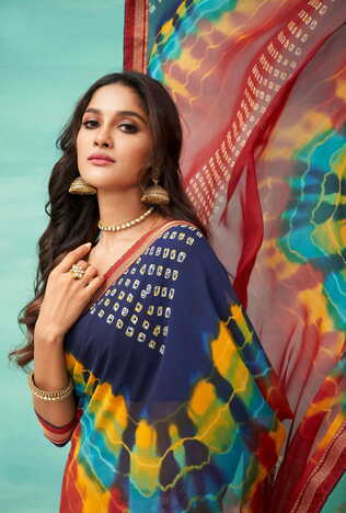 MGC Georgette Multicolor colour saree with blouse piece SP994