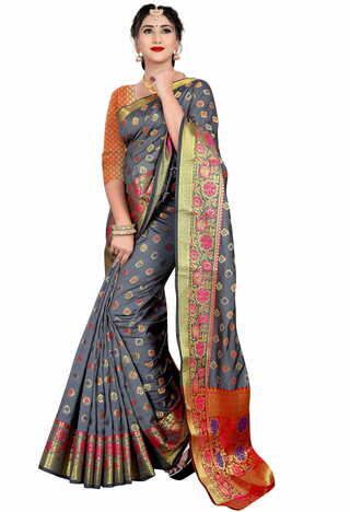 MGC Silk Grey Color Saree SP100