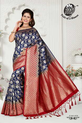 MGC Royal Blue And Red  Color Art Silk  Saree With Blouse Sp182