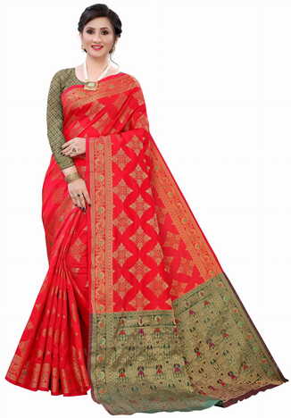 MGC Silk Red colour saree with blouse piece SP625