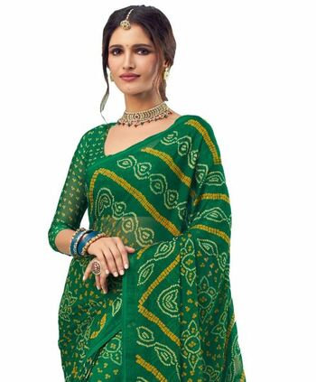 Chiffon Green Color Saree With Blouse Piece by MGC