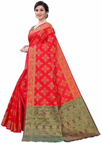 MGC Silk Red colour saree with blouse piece SP625