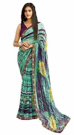 MGC Pure Chiffon  Sea Green colour saree with blouse piece SP819