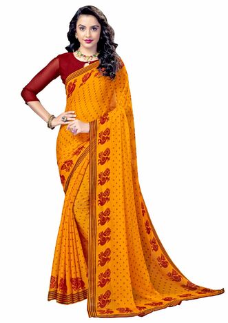 MGC Chiffon Yellow colour saree with blouse piece SP885