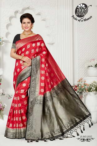 MGC Red And Black Color Art Silk  Saree With Blouse Sp185