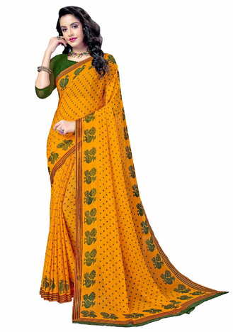 MGC Chiffon Yellow colour saree with blouse piece SP886