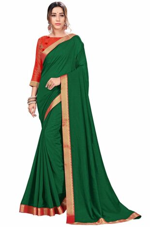 Vichitra Green Color Saree With Blouse Piece by MGC