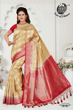 MGC Chickoo And Red Color Art Silk  Saree With Blouse Sp186