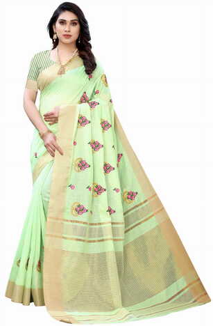 MGC Pure Linen Green Colour saree with blouse piece SP360