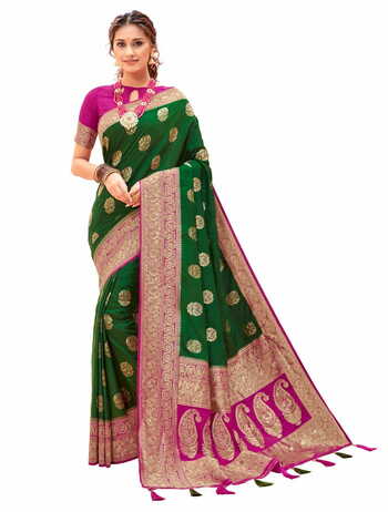 MGC Rolex Zari Silk  Green Colour Saree With Blouse Piece Sp449