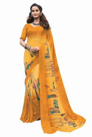 MGC Georgette Multi Colour saree with blouse Piece  SP203