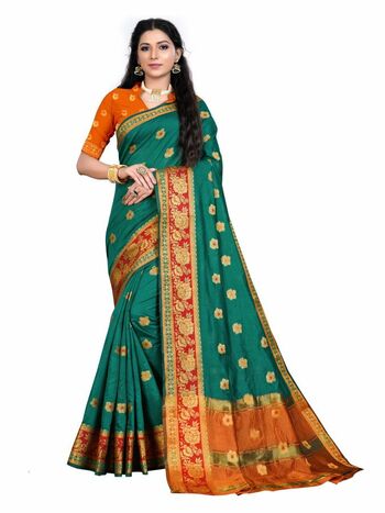 MGC Cotton Silk  Green Colour Saree With Blouse Piece Sp466