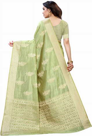 MGC Raw Silk Green colour saree with blouse piece SP683