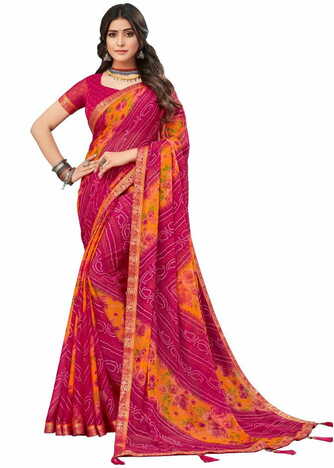 MGC Chiffon Multi Colour saree with blouse piece SP748