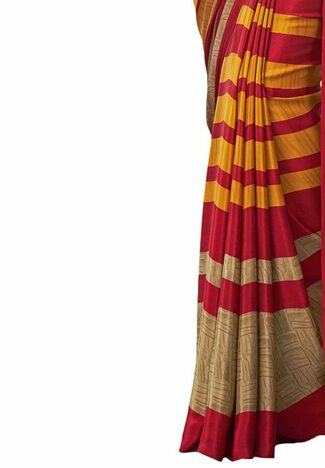 MGC Crepe Yellow Red colour saree with blouse piece SP999