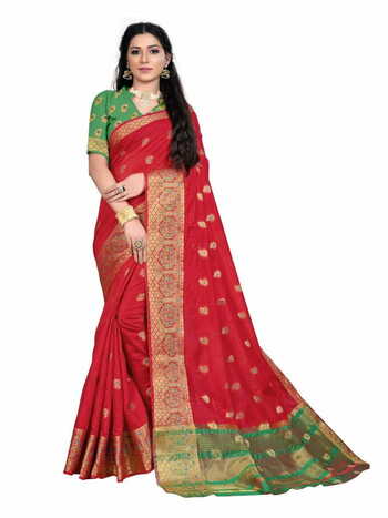 MGC Cotton Silk  Red Colour Saree With Blouse Piece Sp467