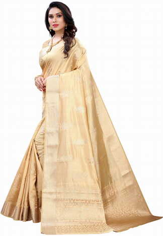 MGC Raw Silk Off White colour saree with blouse piece SP684