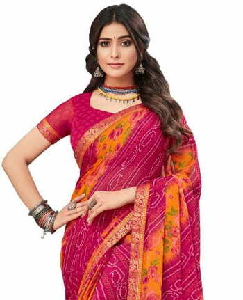 MGC Chiffon Multi Colour saree with blouse piece SP748