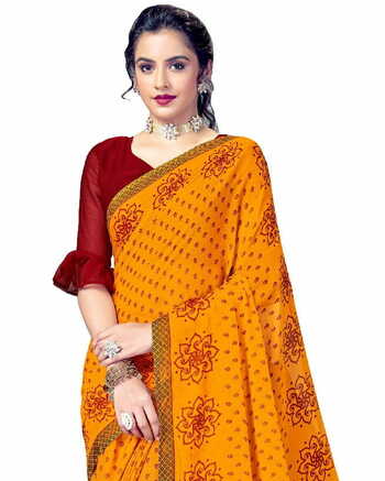 MGC Chiffon Yellow colour saree with blouse piece SP893