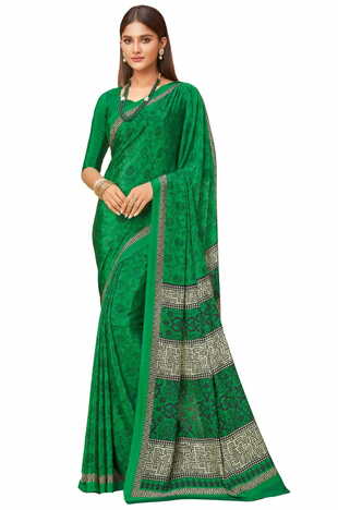 MGC Crepe Green colour saree with blouse piece SP1000