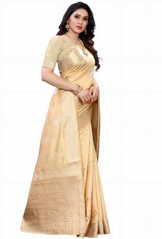 MGC Raw Silk Off White colour saree with blouse piece SP684