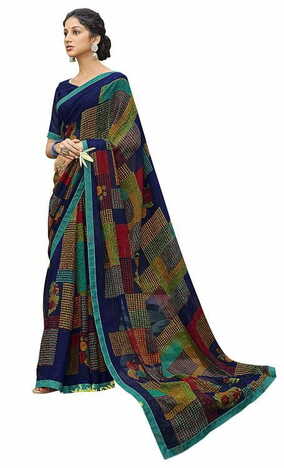 MGC Daani Georgette Blue colour saree with blouse piece SP825