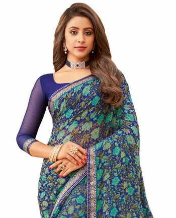 MGC Chiffon Blue colour saree with blouse piece SP936