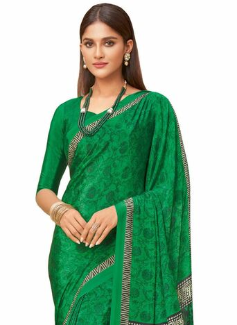 MGC Crepe Green colour saree with blouse piece SP1000