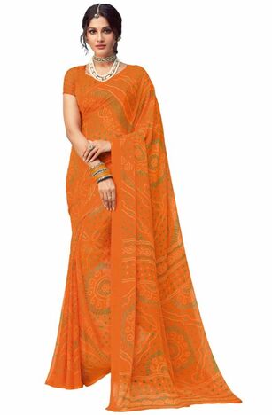 Chiffon Orange Color Saree With Blouse Piece by MGC