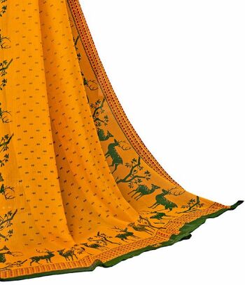 MGC Chiffon Yellow colour saree with blouse piece SP888