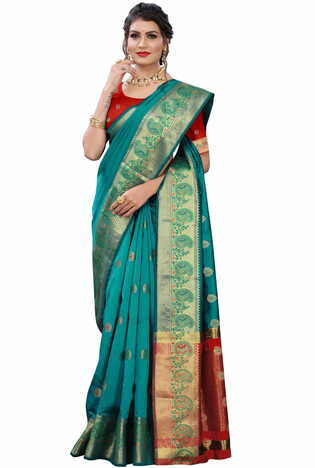 MGC Silk Turquoise colour saree with blouse piece SP681