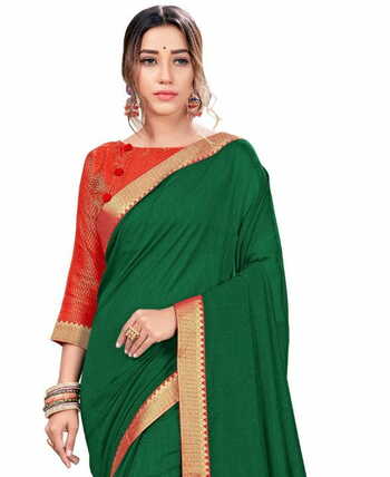 Vichitra Green Color Saree With Blouse Piece by MGC