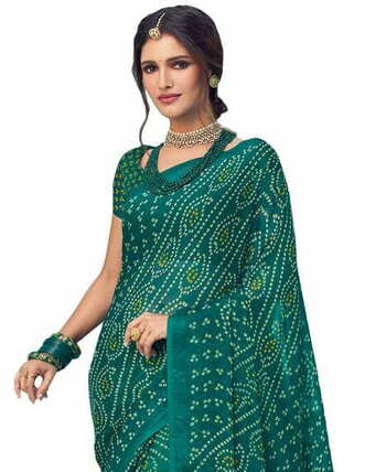 Chiffon Green Color Saree With Blouse Piece by MGC