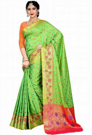 MGC Silk Green Color Saree SP97